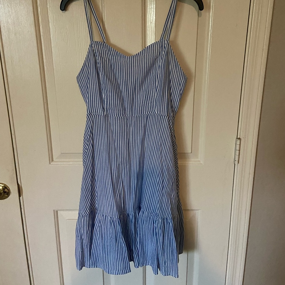 Blue and White Striped Spaghetti Strap Dress